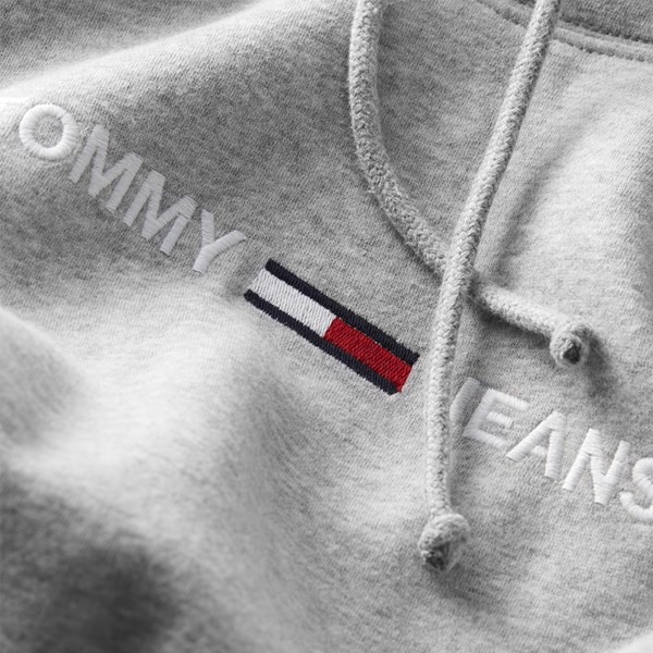 TOMMY JEANS SMALL LOGO HOODIE GREY HEATHER 